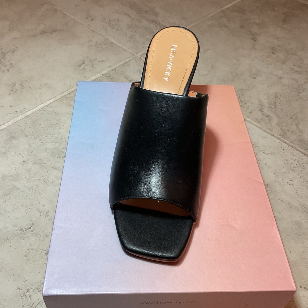 NIB Lisa Vicky Shoes Womens Size 9 Virtue-V Block Heel Mule Sandals Sheep Nappa - Picture 4 of 7